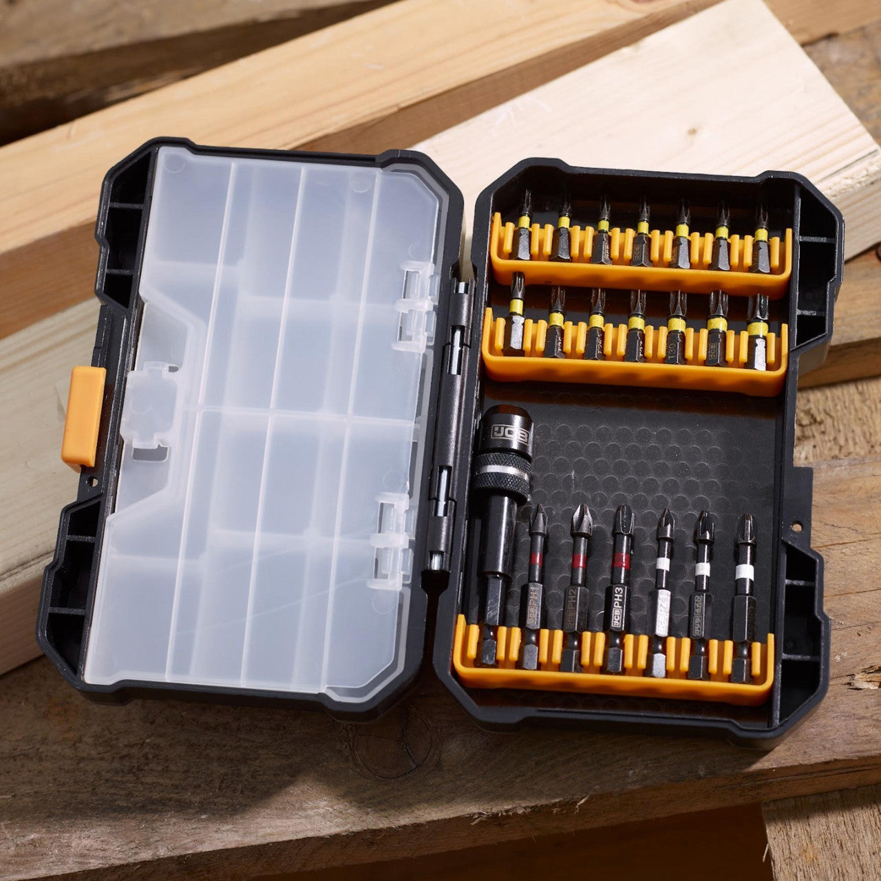 JCB 21 Piece Impact Drill Bit Set, Steel, Universal Fit, Phillips, Pozi and Torx, Adapter & Quick Lock Function| JCB-PTA-IM21
