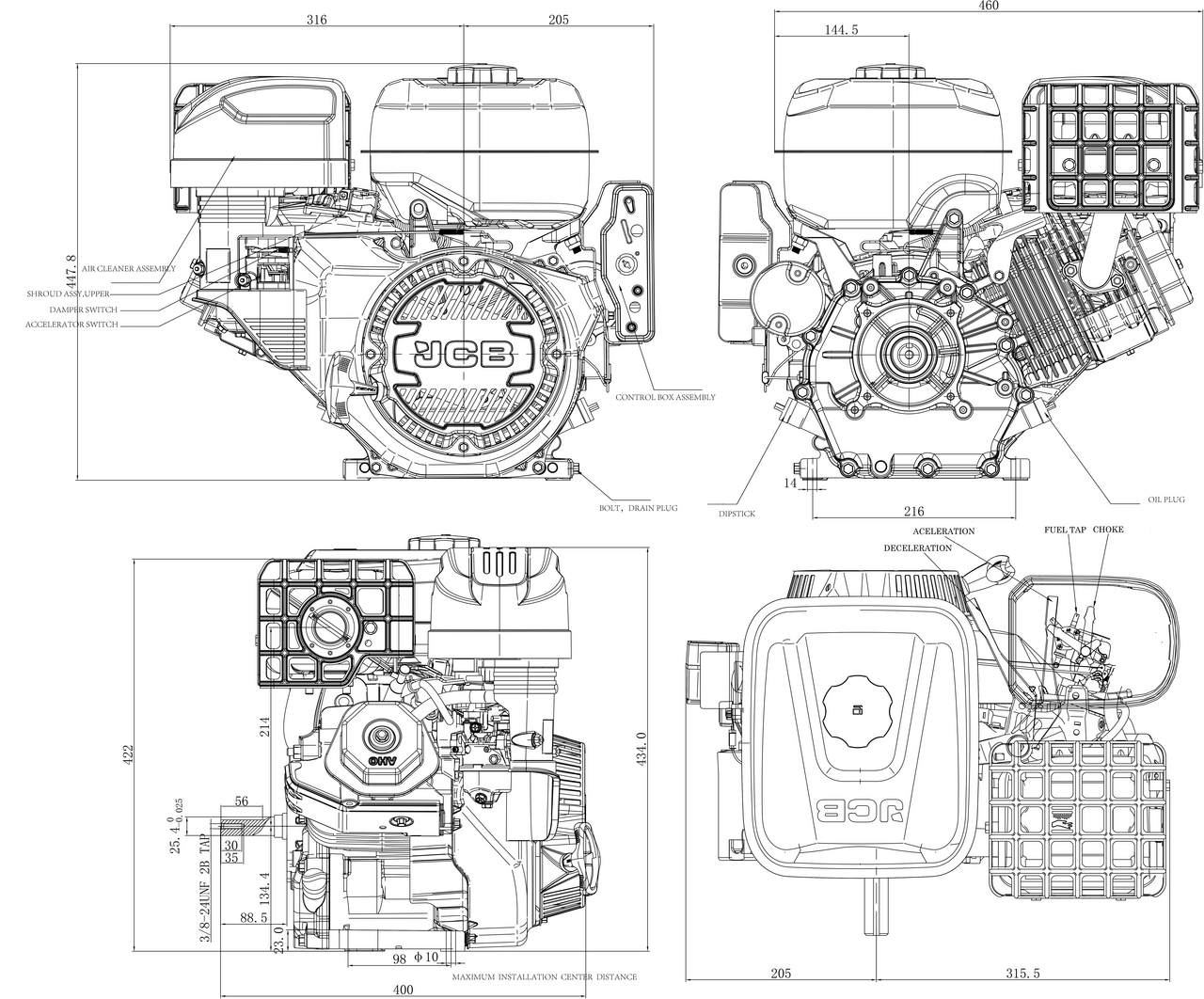 JCB E460PE Technical Drawing