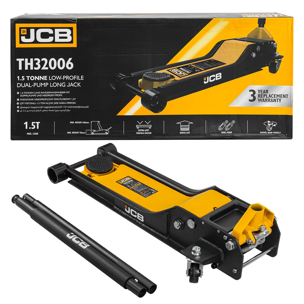 JCB 1.5 Tonne Low-Profile Double-Pump Long Jack | JCB-TH32006