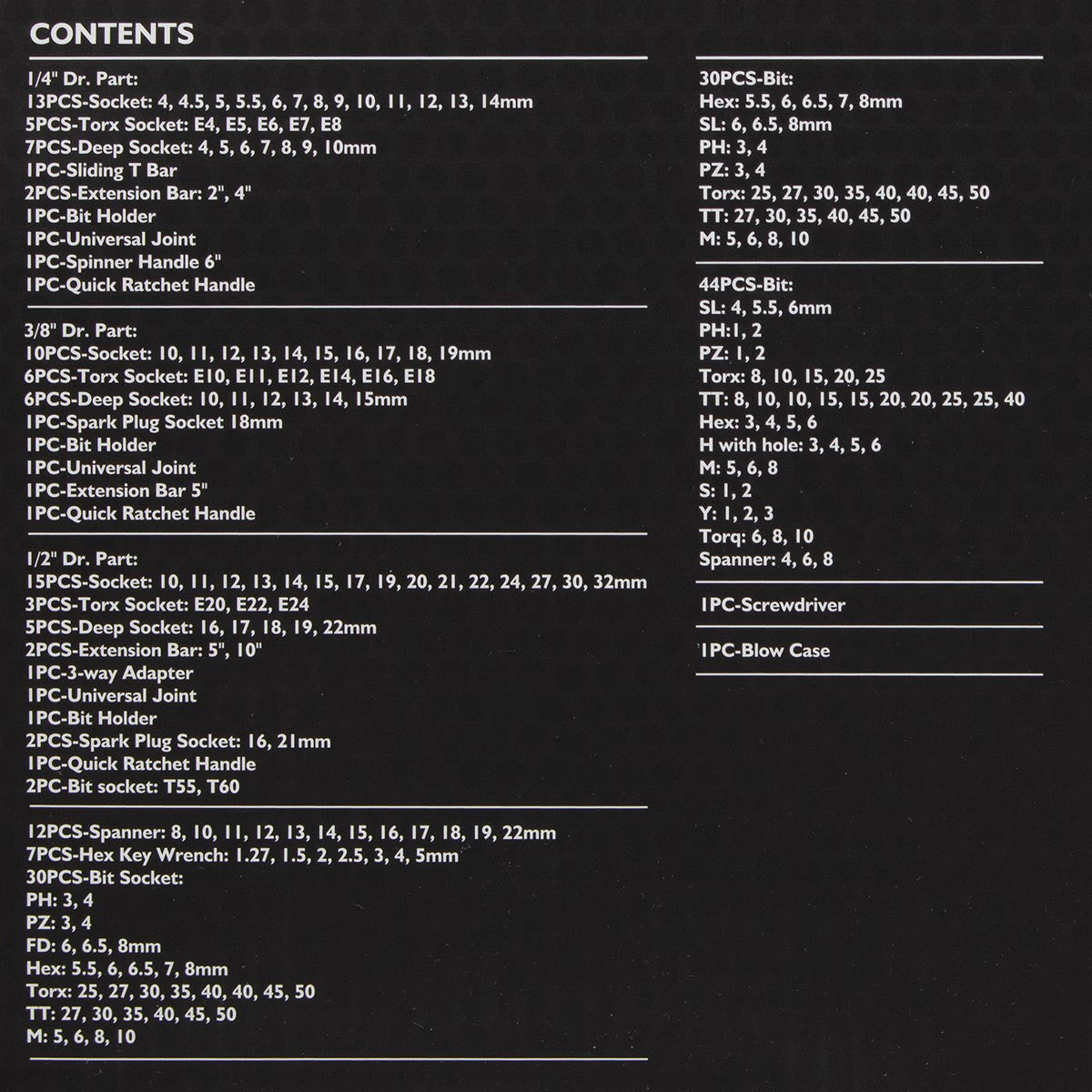 JCB 216 Piece Socket and Bit Set, Chrome Vanadium Steel | JCB-38841
