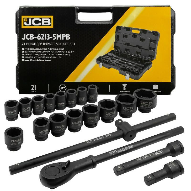 21-Piece Set, including impact sockets, ratchet, breaker bars, and extensions