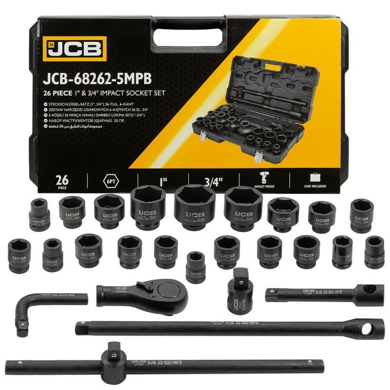 The JCB-68262-5MPB Impact Tool Set is a comprehensive 3/4" and 1" square drive impact socket tool set that includes impact sockets, ratchets, breaker bars, and extensions.