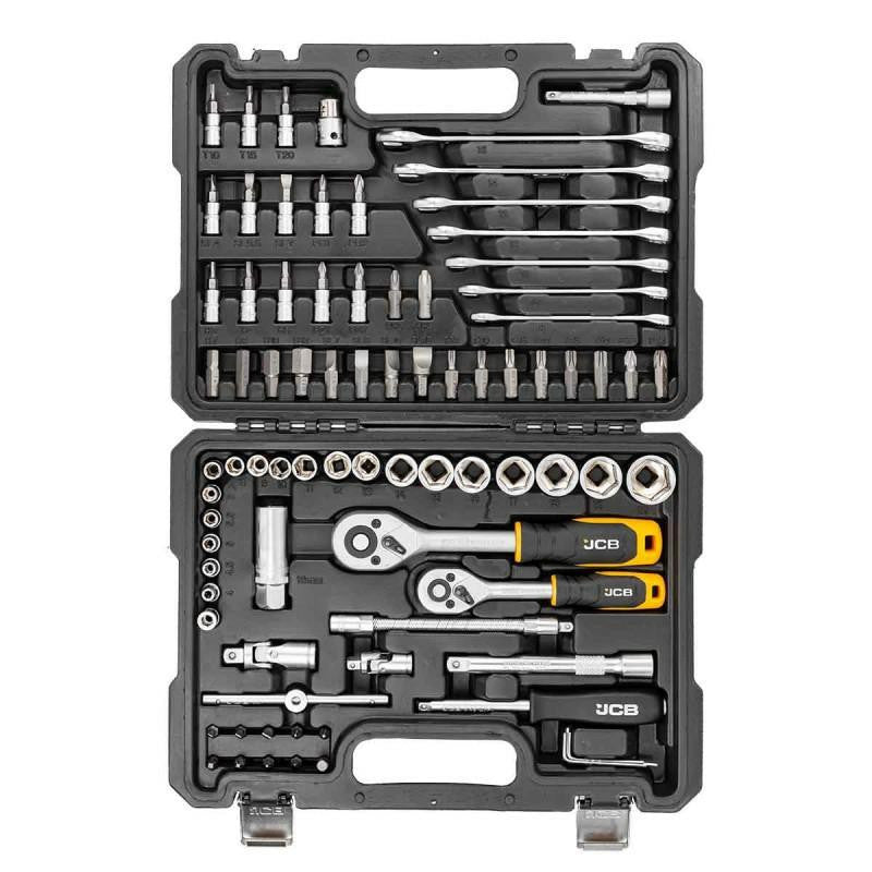 The JCB 82 Piece Tool Set, JCB-4821-5DS, is a versatile automotive tool set designed for assembly, repair, and maintenance tasks