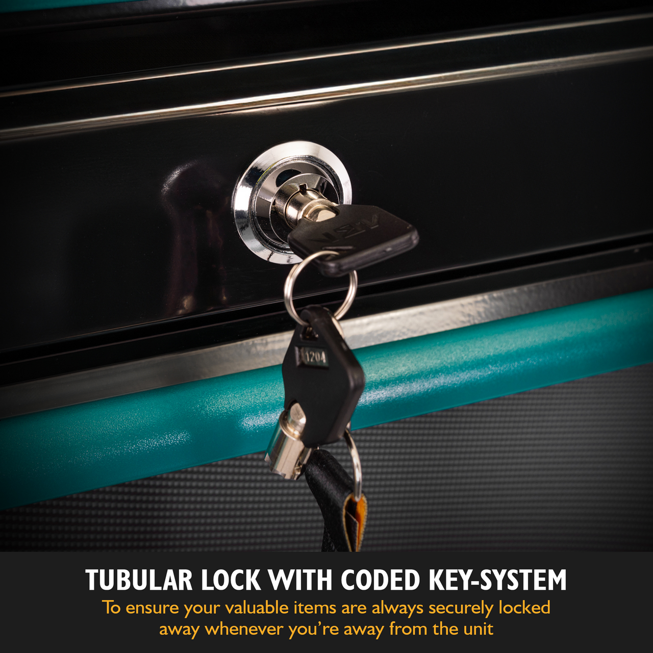 Tubular lock with coded key system - to ensure your valuable items are always securely locked away whenever you  are away from the unit.