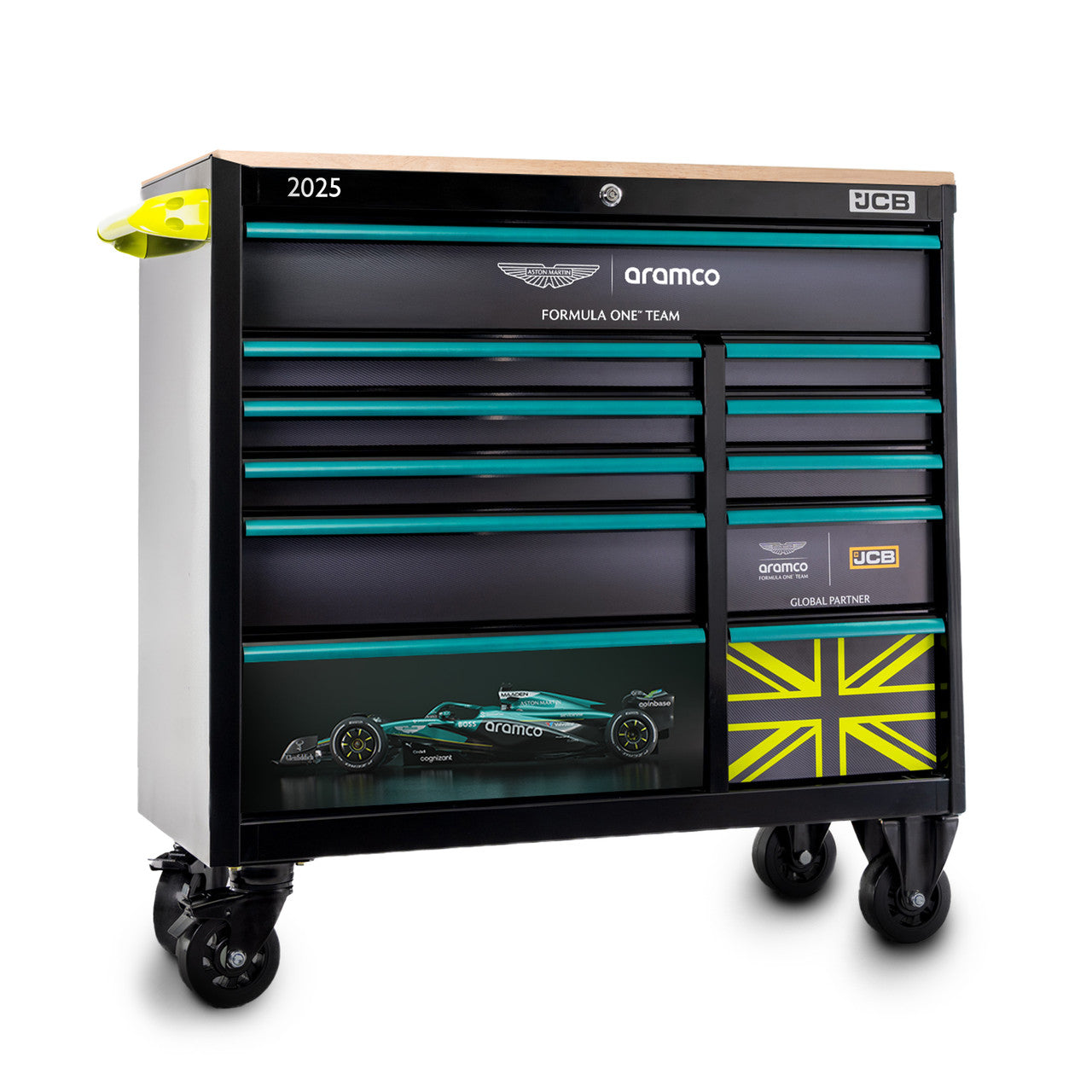2025  Aston Martin Aramco Formula One™ Team x JCB 42” Steel 11 Drawer Roller Cabinet with Hardwood Worktop