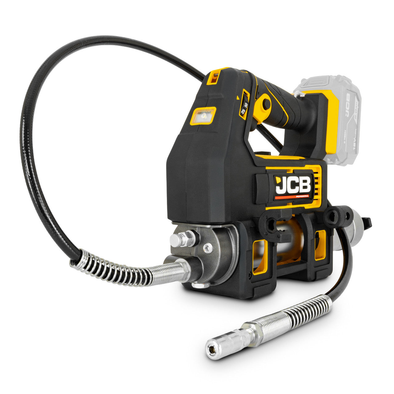 JCB Professional 18V Grease Gun (JCB-18PGG-VS), 300g/min Max Flow, 410 / 455g Capacity, Variable Speed, Up To 10,150psi Pressure