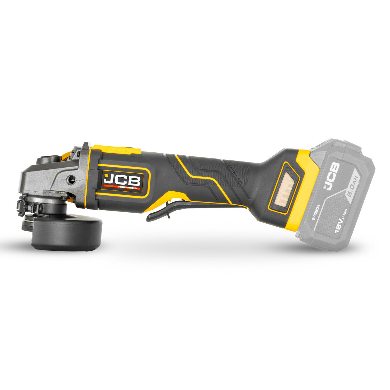 The JCB Professional 18V 4.5” / 115mm angle grinder with 4 speed digital control and paddle switch start allows you to cut, finish or grind with power and control.