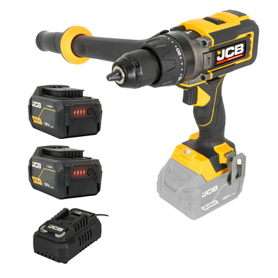 JCB Pro 18V Combi Drill 160Nm, Brushless, Anti-Kickback & Variable Speed, 25+3 Torque, 2x 5.0Ah Lithium-ion Batteries & 4.5A Charger | JCB-18PCD-160-5