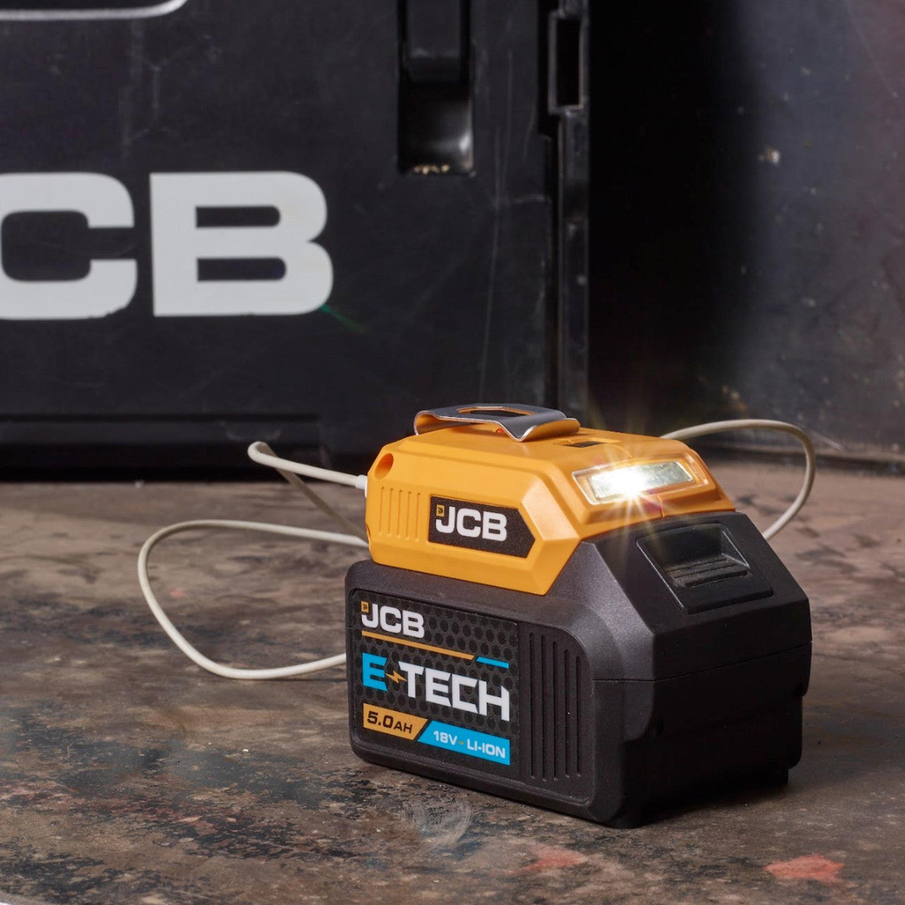 JCB 18V Cordless 60lm LED Light  with 2x USB Charge Portal Power Adaptor | 21-18USB