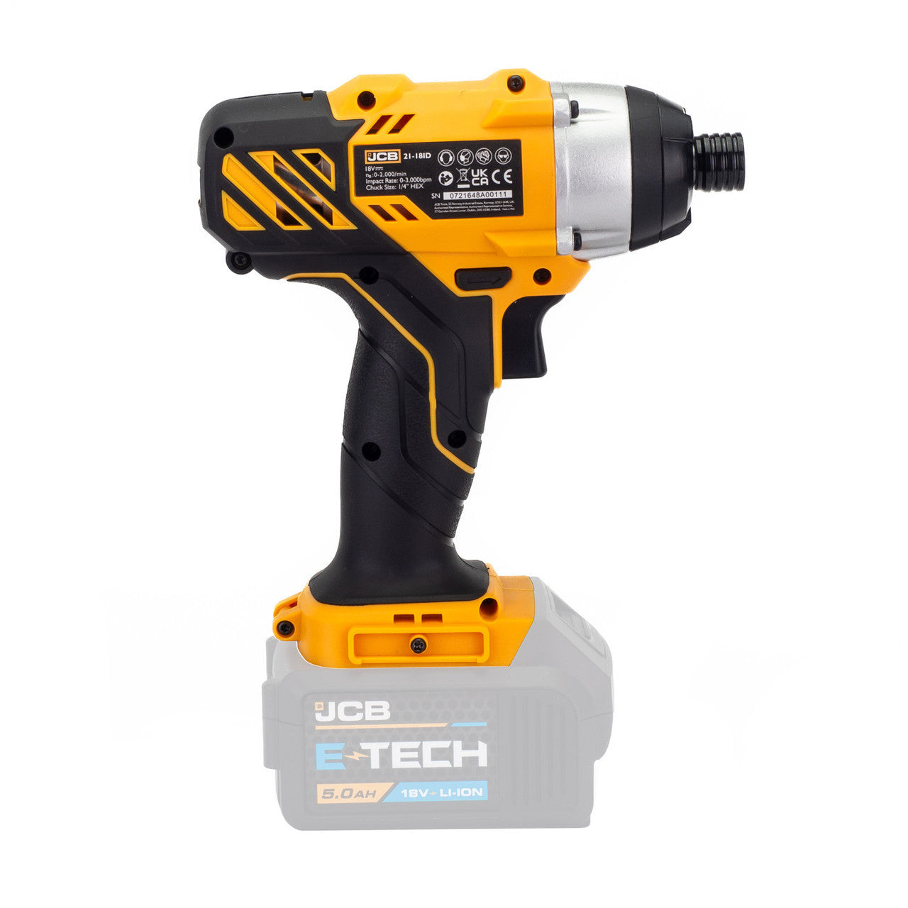 JCB 18V Cordless Impact Driver, 150Nm, 2.0Ah-5.0Ah Li-Ion Batteries, 1/4" Hex Quick Release Chuck | 21-18ID-B - Bare Unit