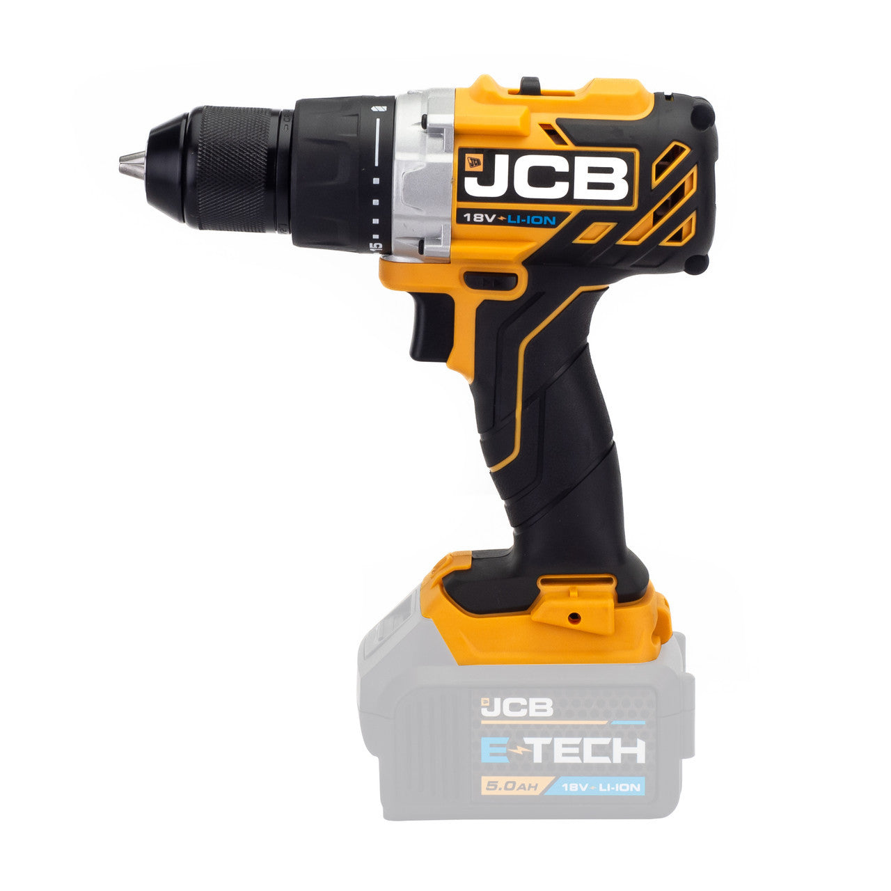 JCB 18V Brushless Drill 2.0-5.0Ah Li-ion Battery, 13mm 1/2" Keyless Chuck | 21-18BLDD-B - Bare Unit