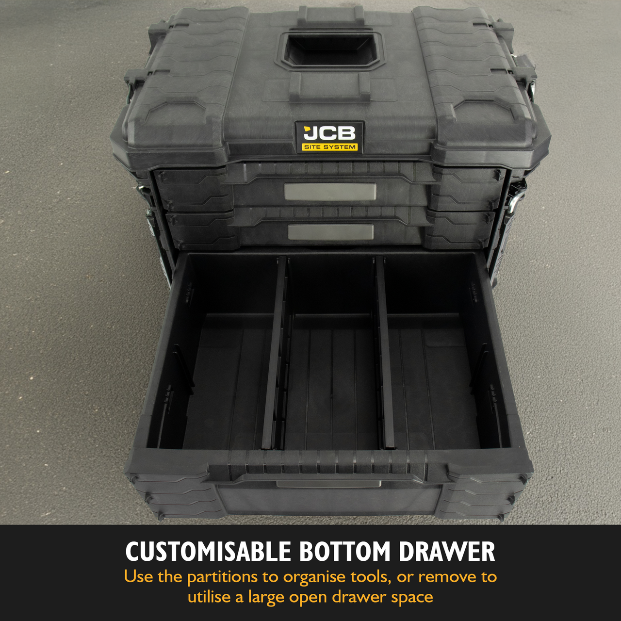 Customisable Bottom Drawer - Use the partition to store away tools, or remove to utilise a large open drawer space 